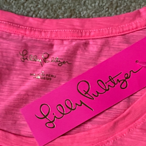 Lilly Pulitzer Vibrant Pink Short Sleeve Tee scoop neck nwt large coral sands - Picture 4 of 5